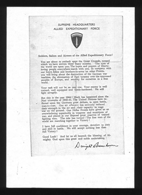 Letter - from Dwight Eisenhower to members of Allied Expeditionary Force re: final push - 1944 (Photocopy); 1/01/1944; 5580 Letter - from Dwight Eisenhower to members of Allied Expeditionary Force re: final push - 1944 (Photocopy); 1/01/1944; 5580