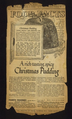 Ministry of Food advert - "A rich tasting spicy Christmas pudding"; 25/12/1944; 5674