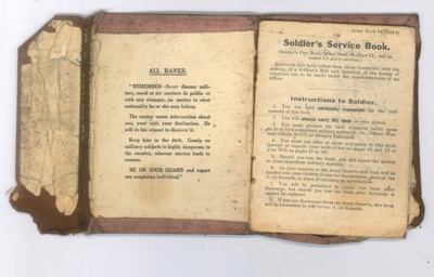 Army book 64 - Soldier's Service and Pay Book" - Pte Doreen Parsons w/256733 - A.T.S.; 36165 Army book 64 - Soldier's Service and Pay Book" - Pte Doreen Parsons w/256733 - A.T.S.; 36165