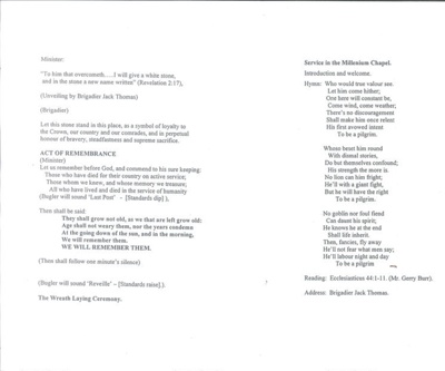 Programme - Unveiling of memorial stone dedicated to Palestine Veterans at National Arboretum, Alrewas, Staffordshire - 19/05/2001; 19/05/2001; 36212