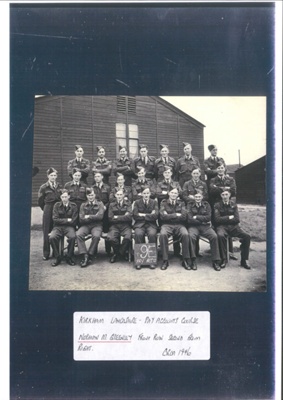 Copy of R.A.F. group photograph - pay accounts course - Kirkham - Lancashire - circa 1946 - Norman Greenley front row 2nd from right; 37447 Copy of R.A.F. group photograph - pay accounts course - Kirkham - Lancashire - circa 1946 - Norman Greenley front row 2nd from right; 37447