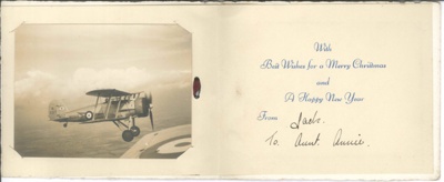 Christmas Card - 46 (Fighter) Squadron - R.A.F. Digby - Lincolnshire - contains photograph of a "Gloster Gladiator" aircraft; 36735