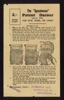 Instruction leaflet - the "Speedweve" patent darner - for silk wool or linen; 9778