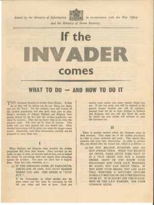 Ministry of Information leaflet - "If the INVADER comes"; 36257