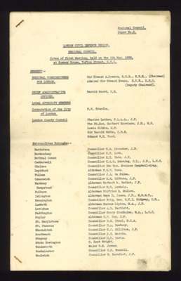 Typescript notes - first meeting of London Civil Defence regional council - 05/05/1939; 5/05/1939; 2374