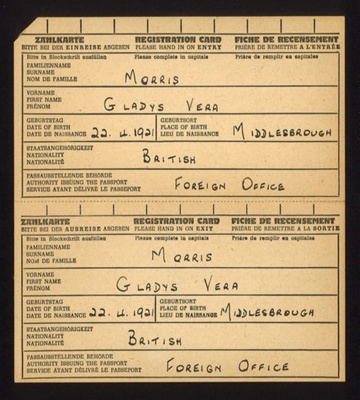 Registration card/ passport issued to a 'Gladys Vera Morris' by the Foreign Office undated ; 78815