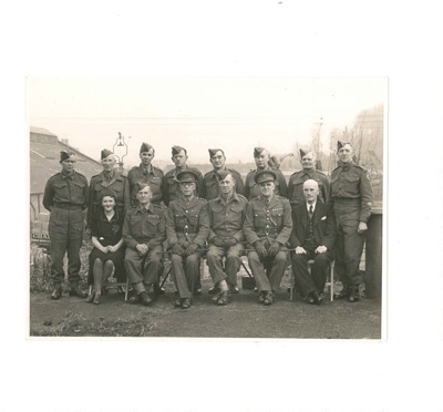 Army group photograph - capt E.F. Taylor - seated front row 3rd from left - 27/11/1944 - (railway security); 27/11/1944; 34895 Army group photograph - capt E.F. Taylor - seated front row 3rd from left - 27/11/1944 - (railway security); 27/11/1944; 34895