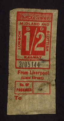 Parcel stamp - L.M.S. railway - from Liverpool (Lime street) - value 1/2d; 9788 Parcel stamp - L.M.S. railway - from Liverpool (Lime street) - value 1/2d; 9788