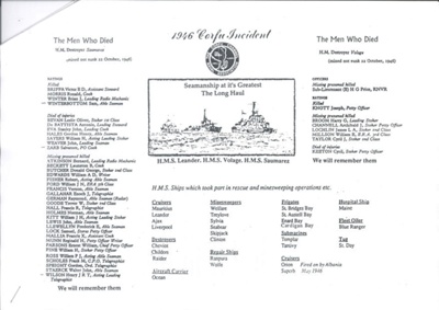 List of crew lost in the 1946 Corfu incident - sinking of "H.M.S. Volage" and "H.M.S. Saumarez" - 22/10/1946; 22/10/1946; 35809