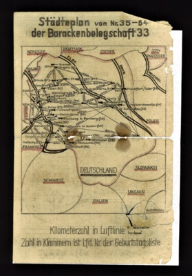 Map - hand drawn map of Germany reportedly showing locations of German barracks & distances in kilometres; 6655 Map - hand drawn map of Germany reportedly showing locations of German barracks & distances in kilometres; 6655