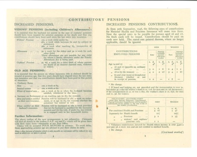 Information leaflet - "Increases in pensions & Contributions from 30th September 1946" - Ministry of National Insurance; 35961
