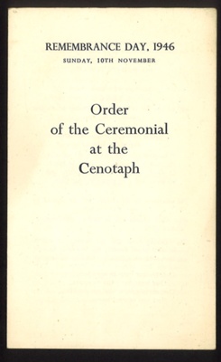 Programme - "Order of the Ceremony at the Cenotaph" - Remembrance Day - Sunday 10/11/1946; 10/11/1946; 5995