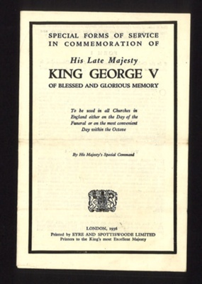 Memorial programme - in commemoration of King George V - 1936; 1/01/1936; 7343 Memorial programme - in commemoration of King George V - 1936; 1/01/1936; 7343
