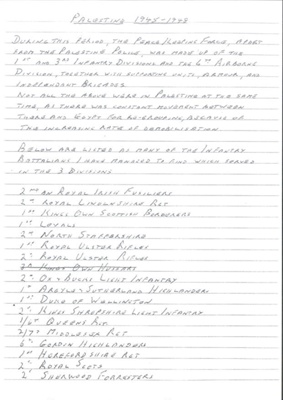 Part list of infantry battalions involved in Palestine 1945-1948; 37801 Part list of infantry battalions involved in Palestine 1945-1948; 37801