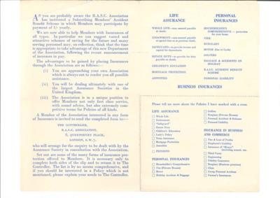 Information leaflet - "The Royal Armoured Service Corps Association Insurance Scheme" - February 1956; 1/02/1956; 35081