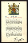 Certificate - "Today as we celebrate victory" - 08/06/1946 - message to school children from King George VI; 8/06/1946; 5230 Certificate - "Today as we celebrate victory" - 08/06/1946 - message to school children from King George VI; 8/06/1946; 5230