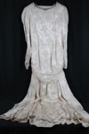 1948 Ivory jacquard satin wedding dress & underslip. Worn by donator's aunt; 74800