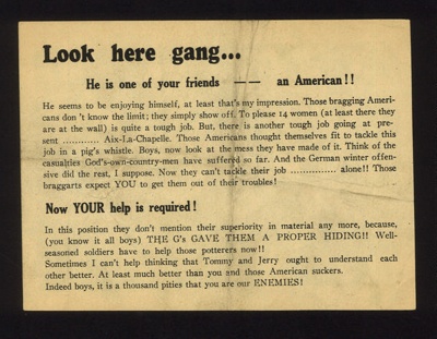 German propaganda leaflet - "Look here gang..."; 5084