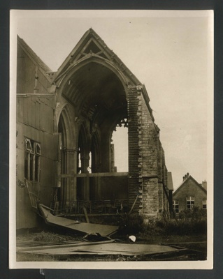 Official copyrighted war photograph- 23rd August 1940- damaged church after bombing on Dover; 56569