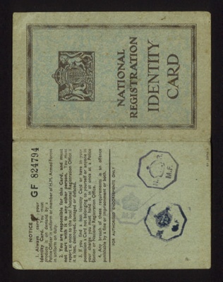 'National registration identity card' issued to a 'David Morris' dated 01.06.1943; 78790