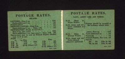 G.P.O. stamp book (green) (empty) - originally held stamps to the value of 2/6d - May 1945; 1/05/1945; 2033