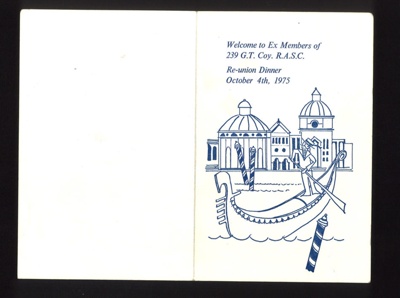 Menu - 239 G.T. Coy R.A.S.C. re-union dinner - 04/10/1975; 4/10/1975; 5218