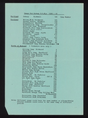 List of British P.O.W. camps - Scotland & the north of England - for German P.O.W.s 1939-45; 5258 List of British P.O.W. camps - Scotland & the north of England - for German P.O.W.s 1939-45; 5258