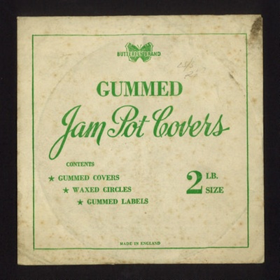 Packet (1) of "Butterfly" brand jam pot covers; 2466 Packet (1) of "Butterfly" brand jam pot covers; 2466