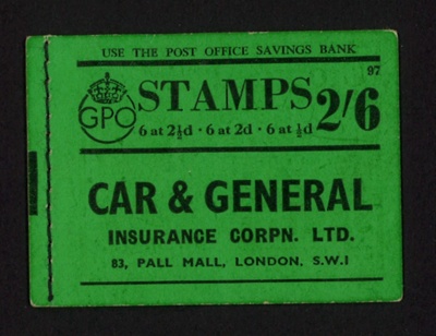 G.P.O. 2/6d book of stamps (empty) (green) - March 1942; 1/03/1942; 5499 G.P.O. 2/6d book of stamps (empty) (green) - March 1942; 1/03/1942; 5499