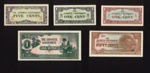 Bank notes (5) - Japanese occupation forces - 1 rupee (1) 50 cents (1) 5 cents (1) 1 cent (2); 2492 Bank notes (5) - Japanese occupation forces - 1 rupee (1) 50 cents (1) 5 cents (1) 1 cent (2); 2492