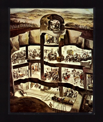 Schematic diagram - cross section through a fortress of the Siegfried line - Germany's counter to the French Maginot line; 8965 Schematic diagram - cross section through a fortress of the Siegfried line - Germany's counter to the French Maginot line; 8965