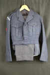 Royal Observer Corps uniform - skirts (2), trousers (2), shirt (1), blouse (1), black tie (1), black beret (1) and belt (1); 42235