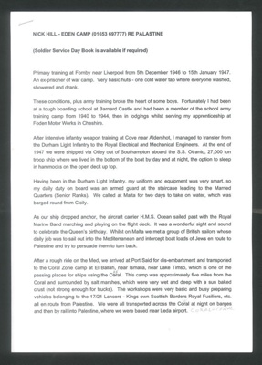 Personal account - service life in Palestine - Fred Robinson - R.E.M.E. - 1946 to 1948; 34473