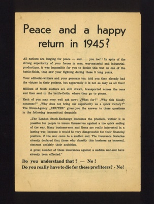 German propaganda leaflet - "Peace and a happy return in 1945 ?"; 5092