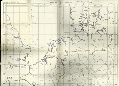 Map - Captains of aircraft map - Newcastle to Prague - sheet 02 - 1944 - showing course from U.K. to Bremen - Hamburg - Kiel & return; 1/01/1944; 6316