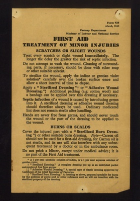 Certificate - Air Raid Precautions & voluntary aid course - 01/05/1940 - awarded to Beatrice Beasley - plus leaflet form 923 Ministry of Labour & National Service - "First aid"; 1/05/1940; 5405
