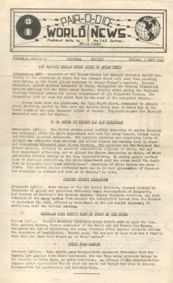 American army newsletter - "Pair-o-Dice" World News - Vol 1 No: 3 - 07/09/1945 - American XI Corps; 38317
