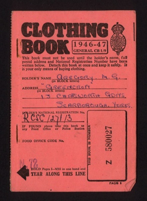 Board of Trade clothing book 1946-47 - M.G. Gregory - Scarborough; 1/01/1946; 2370