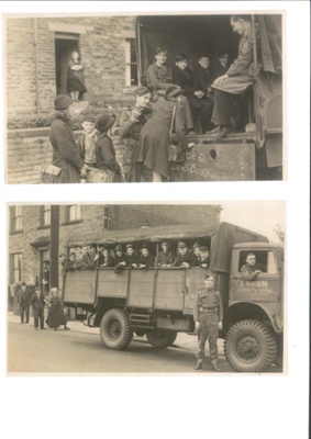 Photographs (2) - children from St. Joseph's & St. bedes grammar schools travelling to school by army lorry - circa 1942; 33196 Photographs (2) - children from St. Joseph's & St. bedes grammar schools travelling to school by army lorry - circa 1942; 33196