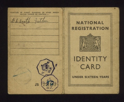 National registration identity card - under sixteen years - Ann Booth - 02/06/1944; 2/06/1944; 5837