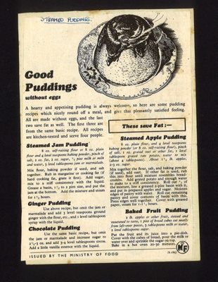 Ministry of Food advert - "Good puddings without eggs"; 5471 Ministry of Food advert - "Good puddings without eggs"; 5471