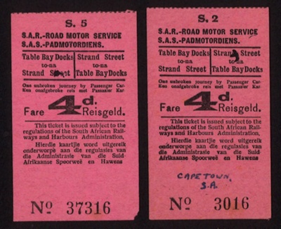 Tickets- South African railway and harbours administration- Cape Town x2; 78862 Tickets- South African railway and harbours administration- Cape Town x2; 78862