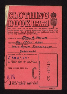 Board of Trade clothing book (child) - 1945-46 - Jean A. Brown - Scarborough; 1/01/1945; 2230