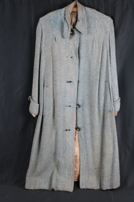 Ladies coat. Blue green textured ghillie rainwear.; 73428