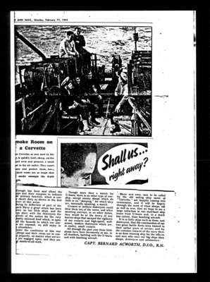 Photocopies (3 x a4 pages) of press cuttings re: corvettes - Royal Navy escort vessels; 35954