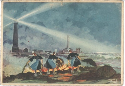 French post card - three women burning seaweed on beach - sent to Miss F. Wright W.L.A. - 25/08/1941 ??? from France; 25/08/1941; 36833 French post card - three women burning seaweed on beach - sent to Miss F. Wright W.L.A. - 25/08/1941 ??? from France; 25/08/1941; 36833