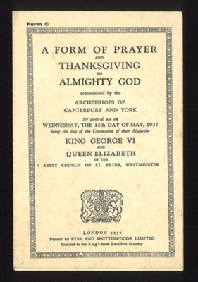 Service sheet - thanksgiving for the coronation of King George VI - 12/05/1937; 12/05/1937; 7342