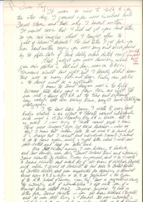 Manuscript letter - re:sound ranging of V2 rockets during WW2 - mentions codenames "Bruce" & "Crossbow"; 32657