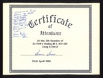 Certificate of attendance - 5th reunion of ex-P.O.W.'s Stalag IIId 401-408 - 22/04/1989; 22/04/1989; 17540