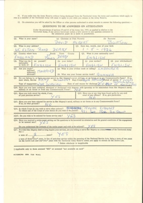 Army form e501a - enlistment in Territorial Army - David Albert Burton - Royal Signals - post 1961; 37064